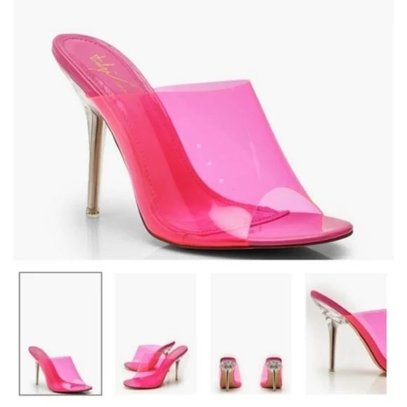 NEW Hot Pink Clear Peeptoe Mule Heels Sz 7 - Picture 2 of 14